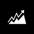 Growing Graph Icon On Black Background. Black Flat Style Vector Illustration