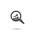 growing graph icon. magnifying glass, up arrow. vector flat symbol isolated on white Royalty Free Stock Photo