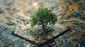 The growing green tree on the cpu on the land of mainboard and circuits. AIGX03. Royalty Free Stock Photo