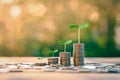 Growing Money, business finance and saving money investment , Money coin stack , plant growing up on coins. Balance s Royalty Free Stock Photo