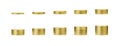 growing money graph on 1 to 10 rows of gold coin and pile of golden coins stack isolated on white background with clip path.