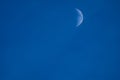 The growing moon in the first quarter with craters on the background of the blue evening sky Royalty Free Stock Photo