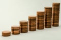 Growing mountain of coins in denomination of two euro cents on white background Royalty Free Stock Photo