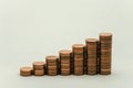 Growing mountain of coins in denomination of two euro cents on white background Royalty Free Stock Photo