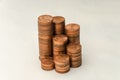 Growing mountain of coins in denomination of two euro cents on white background Royalty Free Stock Photo