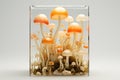 growing mushrooms in a cube Royalty Free Stock Photo