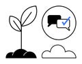 Growing Plant and Approved Dialogue Bubble Representing Growth and Communication Success Royalty Free Stock Photo