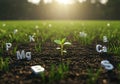 Growing Plant with Nutrient Labels Royalty Free Stock Photo