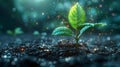 Growing plants in a digital futuristic style. Young plants break through the ground, illustrating strength and