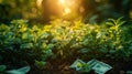 Growing Plants On Money With Flare Light Effects Royalty Free Stock Photo