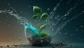 growing plants, sprouts sprouting a newborn plant, light blue splashes of water. generative AI