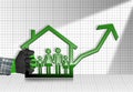 Growing Real Estate Sales - Graph with House Royalty Free Stock Photo