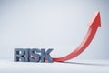 Growing red risk arrow on background with mock up place. Crisis and decline concept. 3D Rendering Royalty Free Stock Photo