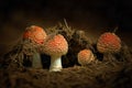 Growing Red Toadstools Royalty Free Stock Photo