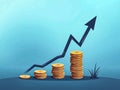 Growing Stack of Coins with Upward Blue Arrow Royalty Free Stock Photo