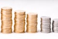 Growing stacks of coins Royalty Free Stock Photo