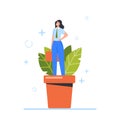 Growing Talent Concept. Female Character Business Woman Grow in Pot. Personal Development, Grow in Plant Pot, Training