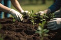 Growing Together: Dedicated Volunteers Planting Seedlings and Nurturing Nature\'s Promise, created with Generative AI