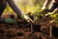 Growing Together: Dedicated Volunteers Planting Seedlings and Nurturing Nature\'s Promise, created with Generative AI