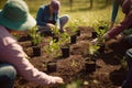 Growing Together: Dedicated Volunteers Planting Seedlings and Nurturing Nature\'s Promise, created with Generative AI