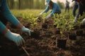 Growing Together: Dedicated Volunteers Planting Seedlings and Nurturing Nature\'s Promise, created with Generative AI