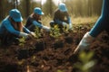 Growing Together: Dedicated Volunteers Planting Seedlings and Nurturing Nature\'s Promise, created with Generative AI