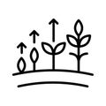 Growing tree seed with green leaves. Young sprouts rising from good fertilized soil. Growth stages. Modern style outline vector
