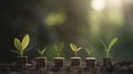 Growing Wealth: A Stack of Coins with a Sprouting Plant. Royalty Free Stock Photo