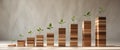 Growing wooden blocks representing progress and success Royalty Free Stock Photo