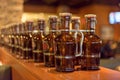 Growlers lined up on the bar ready to be filled