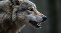 growling wolf, Wild wolf in side view snarling with watery mouth and sharp teeth Royalty Free Stock Photo