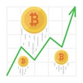 Growth bitcoin graph. Cryptocurrency income chart. Virtual money trade success. Vector illustration