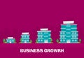 Growth of business. Buildings of company small, middle and big. Flat vector