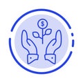 Growth, Business, Grow, Growing, Dollar, Plant, Raise Blue Dotted Line Line Icon