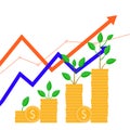 Growth business, rising money, grow seed as coins