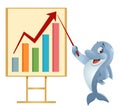 Growth chart. Cartoon dolphin making a presentation.