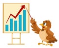 Growth chart. Cartoon sparrow making a presentation.