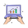 Growth chart inside laptop showing concept icon of online analytics or online stats, data analytics