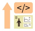 Growth in Coding Skills Represented by Arrow, Code Snippet, and Data Visualization Royalty Free Stock Photo