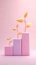 Growth Concept - Pink Blocks and Yellow Plants Royalty Free Stock Photo