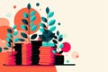 Growth Conceptual Image: Coins and Plants Symbolizing Economic and Financial Growth. Royalty Free Stock Photo