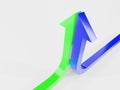 the growth curve ends with an green and blue arrow 3d