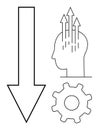 Growth and Decline Concept with Arrow, Head, and Gear Progress and Challenges Royalty Free Stock Photo