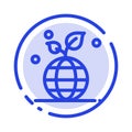 Growth, Eco, Friendly, Globe Blue Dotted Line Line Icon