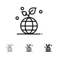 Growth, Eco, Friendly, Globe Bold and thin black line icon set