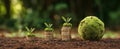 The growth of financial success represented by plants and coins. AI generated image Royalty Free Stock Photo