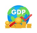 Growth GDP. Gross domestic product. Government budget. Increment in annual financial budget. Vector stock illustration.