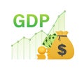 Growth GDP. Gross domestic product. Government budget. Increment in annual financial budget. Vector stock illustration.