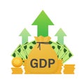 Growth GDP. Gross domestic product. Government budget. Increment in annual financial budget. Vector stock illustration.