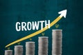 Growth graph chart, development arrows, competition concept, rise visualization